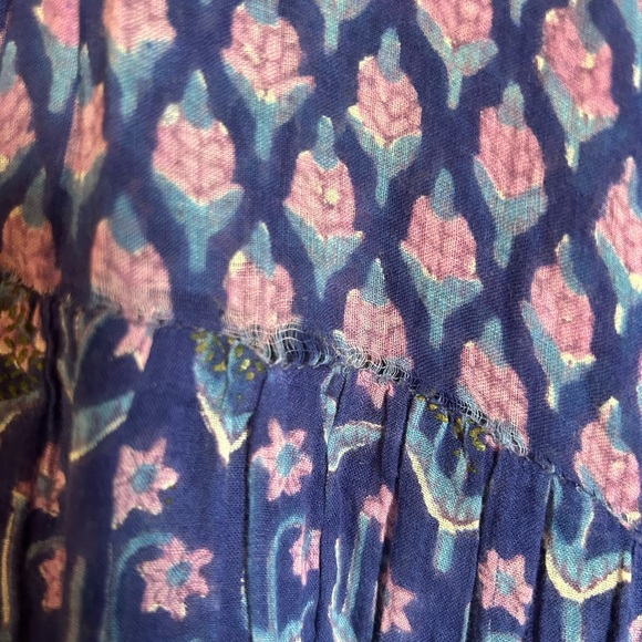 Vintage 70s Indian Cotton Gauze Blockprint Floral Boho Dress Size M - Picture 13 of 16